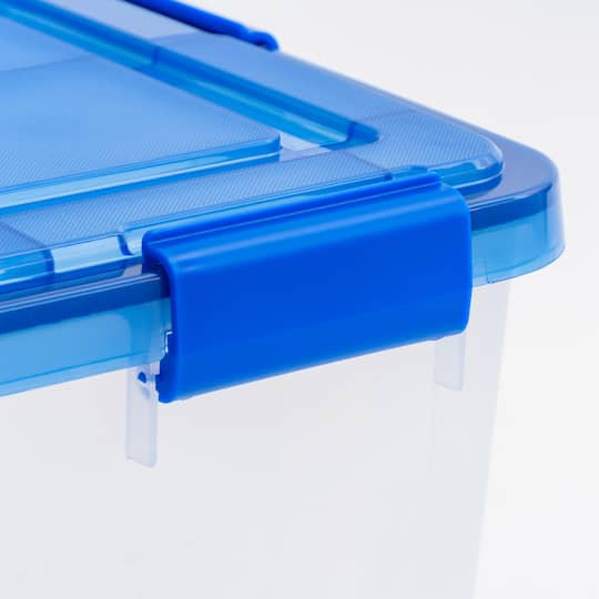 IRIS® WeatherPro™ 26.5qt. Clear Heavy Duty Plastic Storage Bin with Blue Lid
